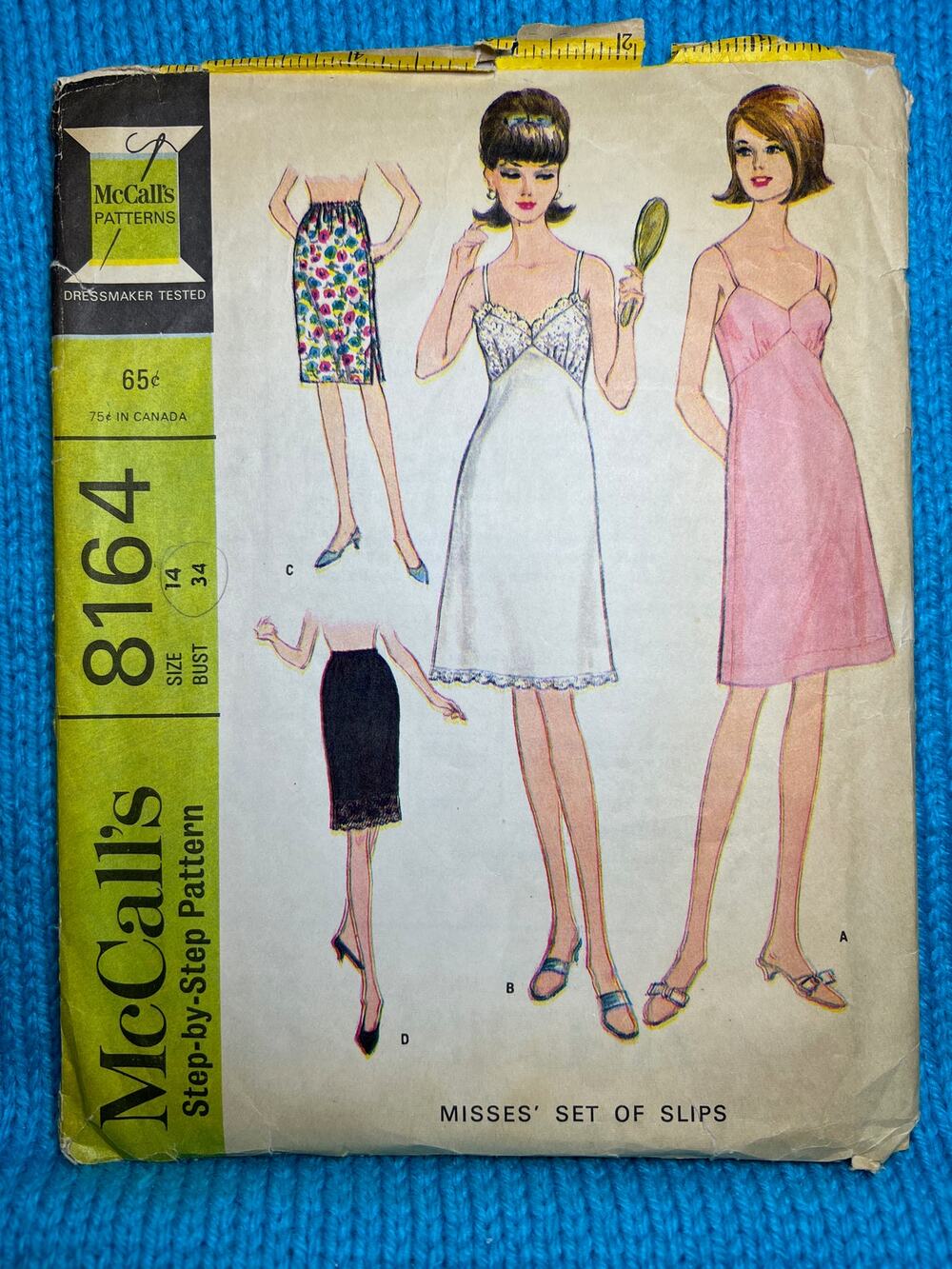 McCalls 8164 Sewing pattern slip half slip full dress slip 1960s Size 14